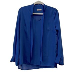 Acevog Blue Long Sleeve Career To Date Night Blouse Small​​​​​​​
